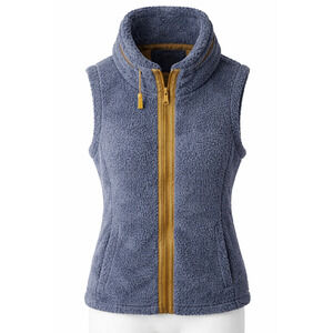 i5 Apparel Blue Sherpa Fleece Vest Faux Suede Trim Pockets Cozy Zip Up Layer L